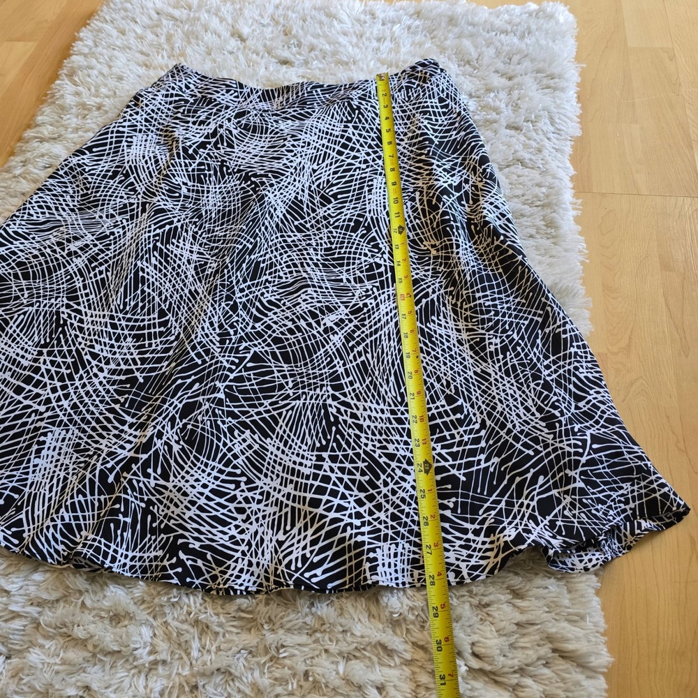Jones New York Black White Abstract Scribble Print 100%‎ Silk Midi A-Line sz 12 - Picture 3 of 6